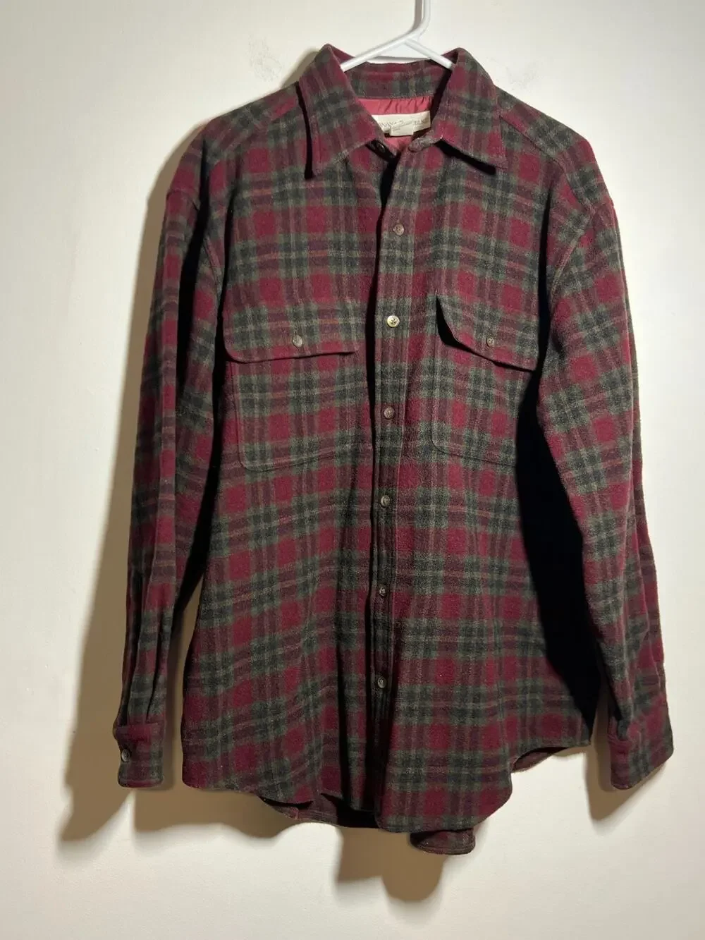 VTG Banana Republic Men's Burgundy Plaid Heavy Wool Button Up Long Slv Shirt M